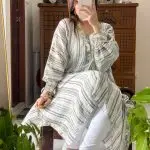 Sage Stripe Premium Slub Cotton Kaftan