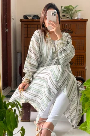 Sage Stripe Premium Slub Cotton Kaftan