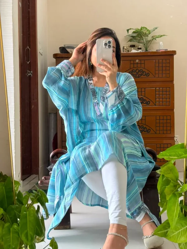 Sage Stripe Premium Slub Cotton Kaftan - Image 6