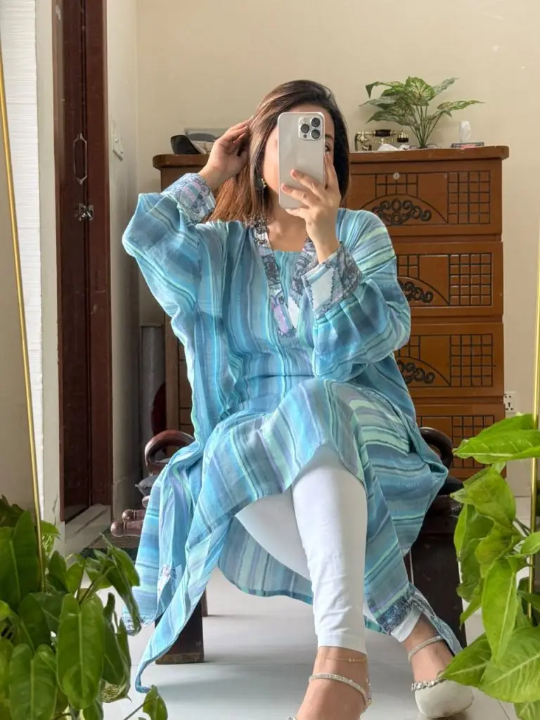 Sage Stripe Premium Slub Cotton Kaftan