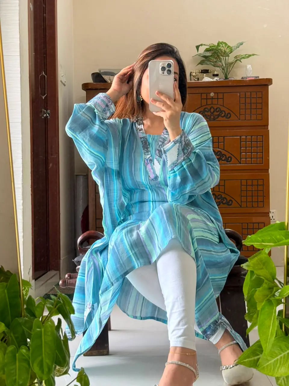 Sage Stripe Premium Slub Cotton Kaftan - Image 6