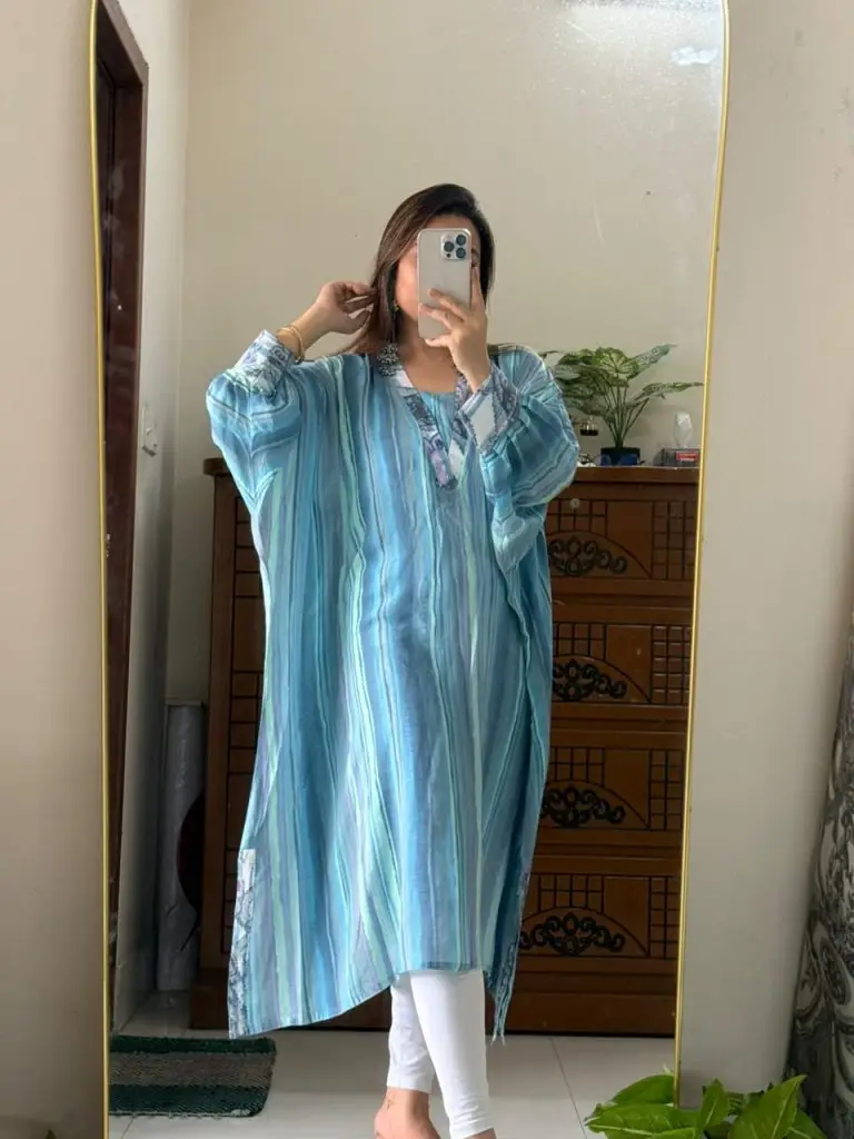 Sage Stripe Premium Slub Cotton Kaftan