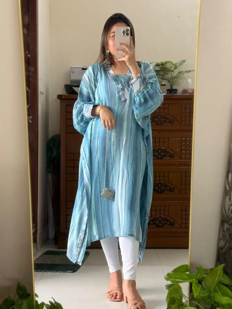 Sage Stripe Premium Slub Cotton Kaftan