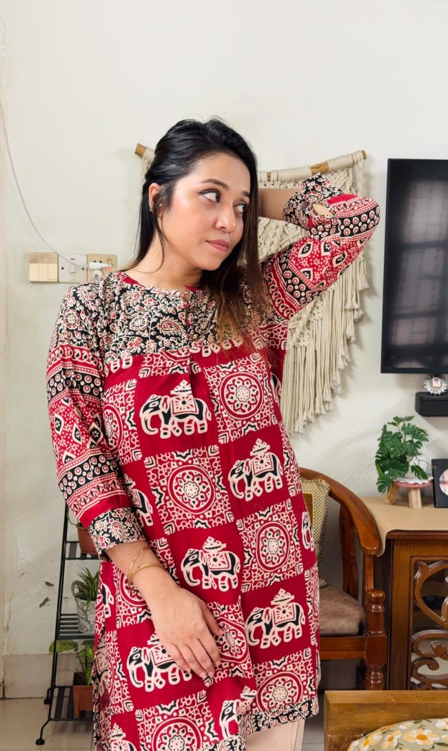 আজরাখ কটন সেমি লং ফতুয়া | Ajrak Cotton Printed Semi Long Fatuya
